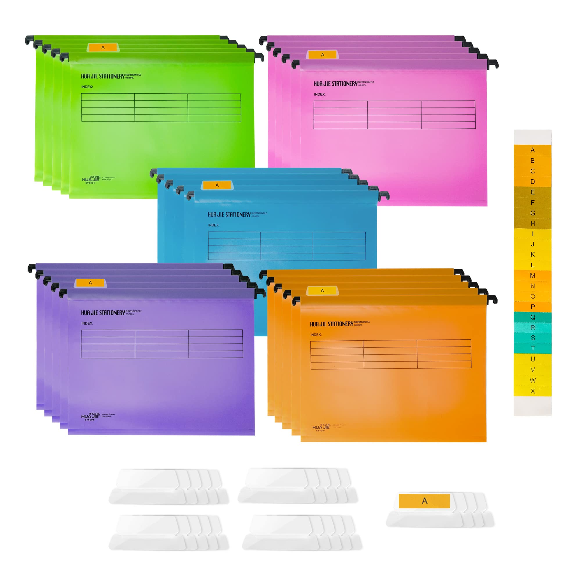 WeeGoo 25 Pcs Foolscap Suspension Files A4, Plastic Suspension Folders 350mm Max with Tabs and Card Inserts, A4 Hanging Filing Folders for Office Work File Organization (Mixed Color)