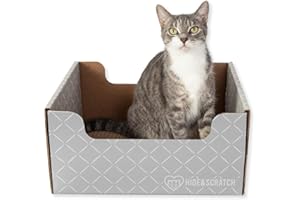 Hide & Scratch Cardboard Cat Scratcher Box & Bed - Light Grey Diamond | Double-Sided Corrugated Pad for Indoor Cats | Refilla