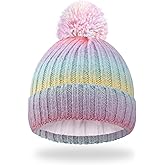 LCTWFY Kids Winter Beanie Hat, Children Warm Knit Skull Hat with Pom for Boy Girl Ages 3-8 Cuffed Chunky Stretchy Beanies Cap