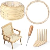 Sieral Rattan Repair Kit, 1 PC 1/10inch x 270ft Flat Cane Webbing Roll, 4/25 Inch x 7.8ft Spline, Caning Chisel and 12 Pcs Wooden Pegs for Chair, Cabinet &amp; Wicker Furniture Restoration(Natural Beige)