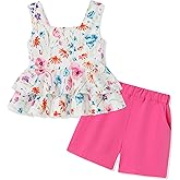 SOLOYEE Toddler Girl Clothes Summer Outfits, Sleeveless Ruffle Hem Tank Top + Shorts 2Pcs Cute Baby Girls Clothing Set 1-5T