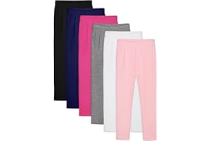 Resinta 6 Pack Girls Cotton Leggings Kids Pull On Leggings Elastic Waistband Stretchy Full Length Footless Soft Tights Pants