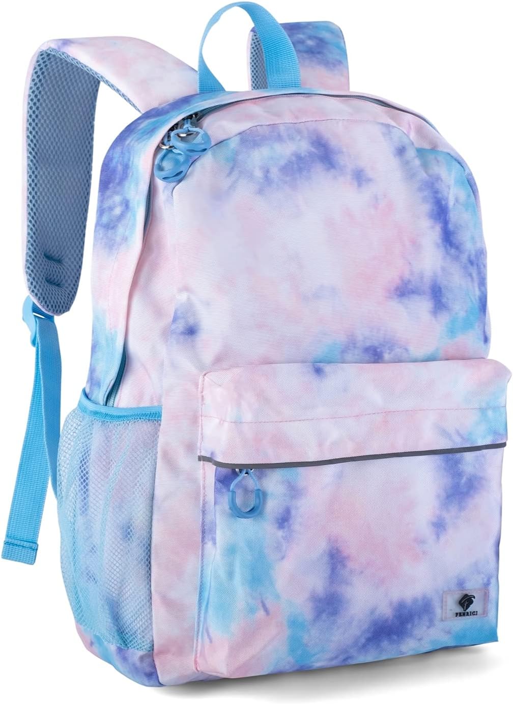 Kids Backpack for Girls, Boys, Teens by Fenrici, Recycled School Bag with Laptop Compartment, 16 in x 13.5 in (Pink Tie Dye)