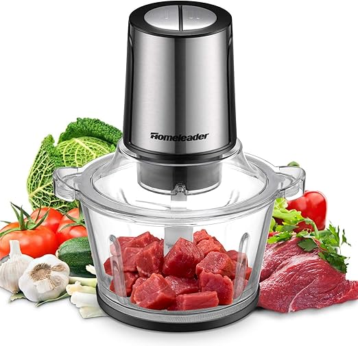 Amazon Com Electric Food Chopper 8 Cup Food Processor By Homeleader 2l Bpa Free Glass Bowl Food Blender Grinder For Meat Vegetables Fruits And Nuts Fast Slow 2 Speeds 400w Kitchen Dining