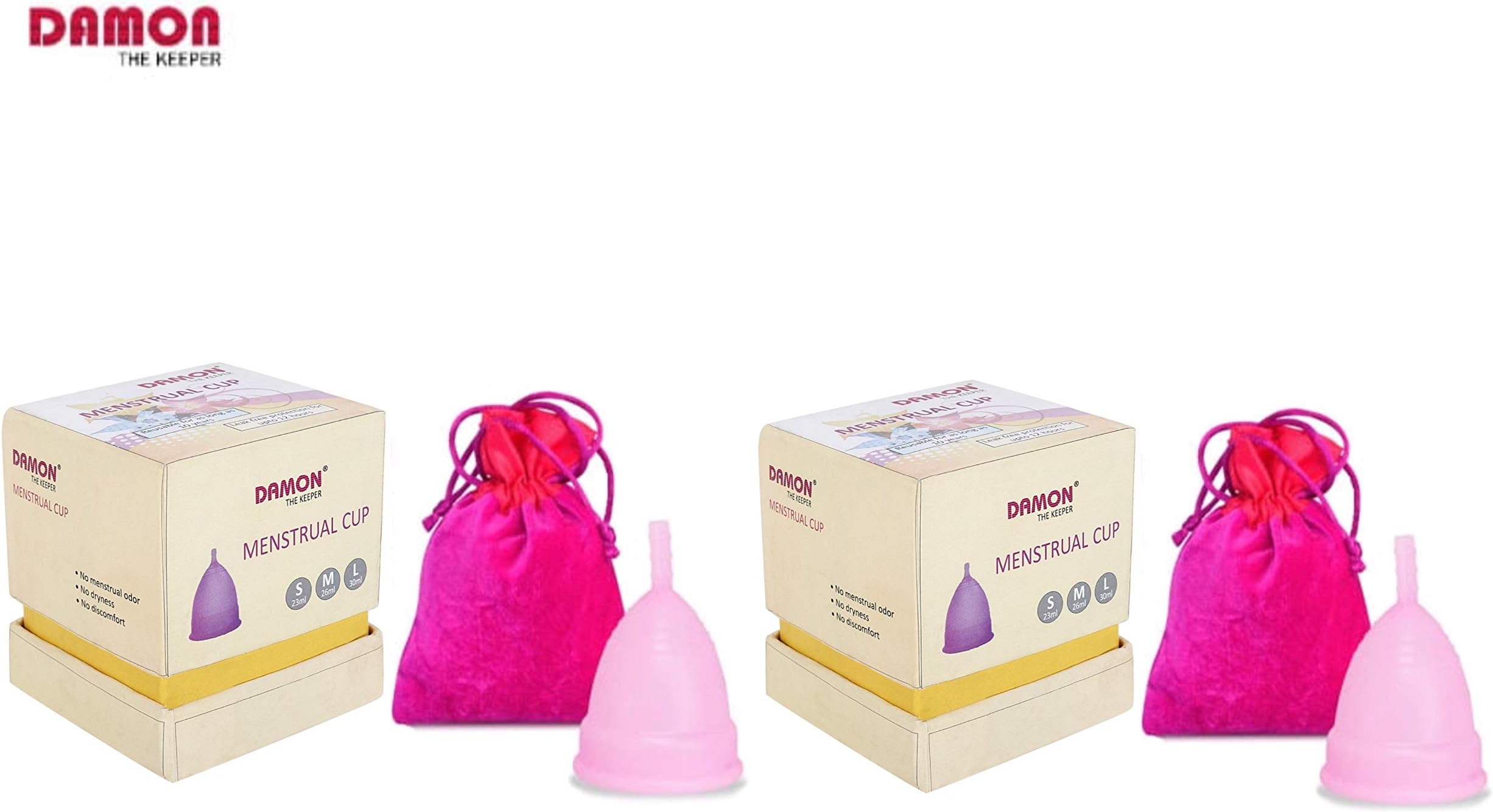 Damon Medium Reusable Menstrual Cup - 26ml - Combo of 2 for Women/Girls