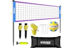 SPOYNAL Portable Volleyball Net for Backyard & Beach - 32ft Outdoor Volleyball Set with Adjustable Height (8ft/7.8ft/7.4ft), Boundary Line, Volleyball, Pump & Carry Bag
