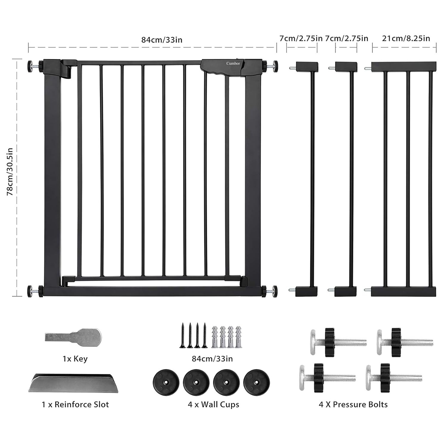 Cumbor 46”Auto Close Safety Baby Gate, Extra Tall and Wide Child Gate, Easy Walk Thru Durability Dog Gate for The House, Stairs, Doorways. Includes 4 Wall Cups, 2.75-Inch and 8.25-Inch Extension : Baby