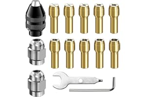 YURINWOO 4486 Multi Chuck Set 15Pcs,Brass Collet Set,Collet Nut Kit,0.8-3.2mm Replacement Keyless Quick Change Chuck Rotary Tool Accessory Compatible with Dremel 3000 4000 7700 8200(M7x0.75mm Long)