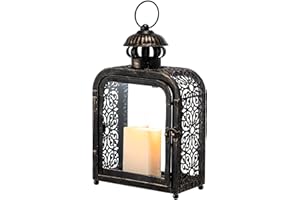 DECORKEY Candle Lantern Decorative Indoor & Outdoor, Vintage Metal Lanterns with Clear Glass, Tabletop&Hanging Candle Holders for Patio Front Porch Home Decor, Christmas Decorations (Bronze)