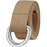 Falari Canvas Web Belt Metal Double D Ring Buckle for Men Women Casual Cloth Military Style Belt 1 1/2" Wide