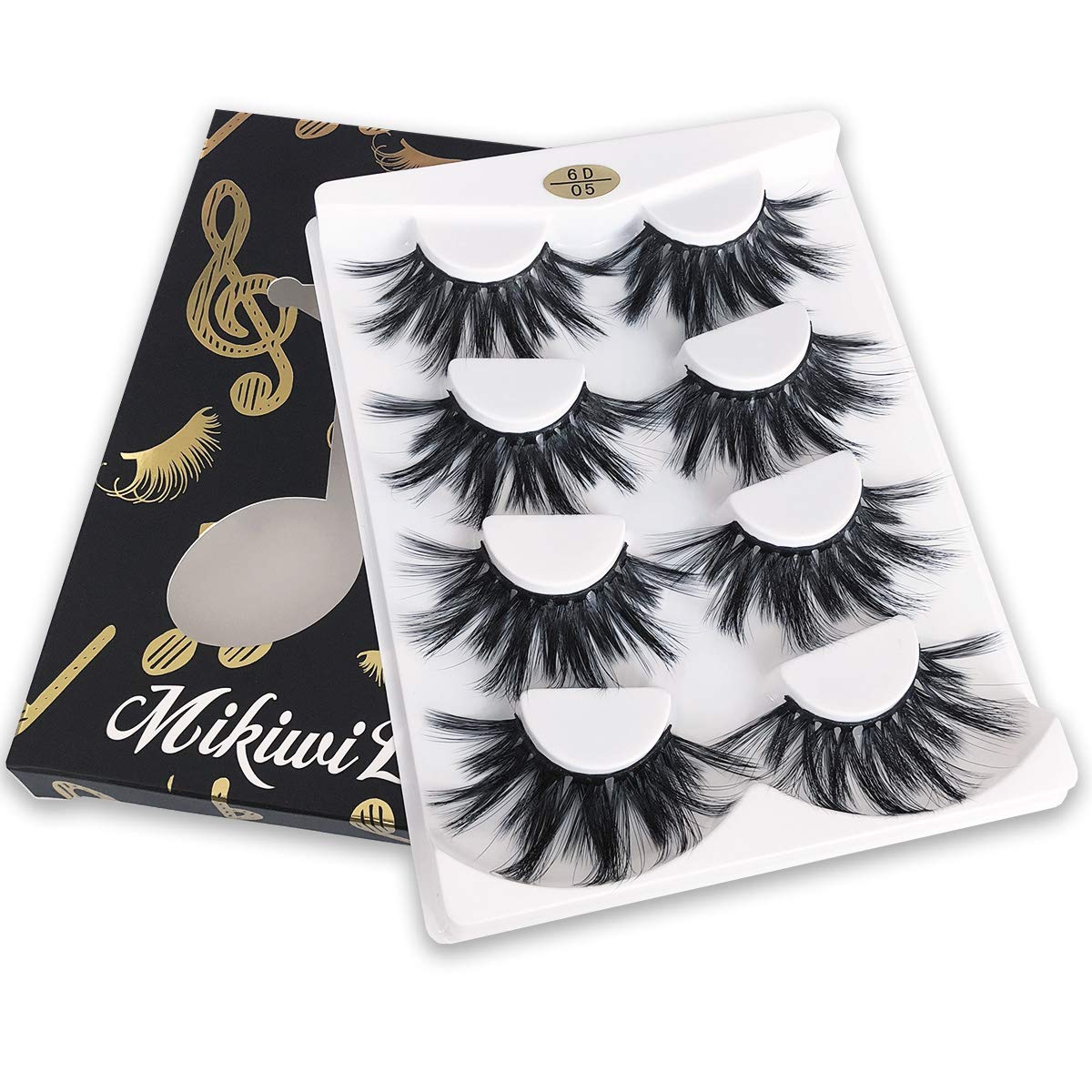 mikiwi 25mm Lashes, Dramatic 6D Faux Mink Lashes, Fluffy Volume Eyelashes, Thick Crossed Lashes, Long Faux 25mm Mink Lashes (6D4-05)