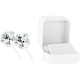 pewterhooter 8mm 925 Sterling Silver stud earrings for women made with Diamond White crystal from Swarovski®. Luxury white jewellery box. Hypoallergenic & Nickel Free Jewellery for Sensitive Ears.