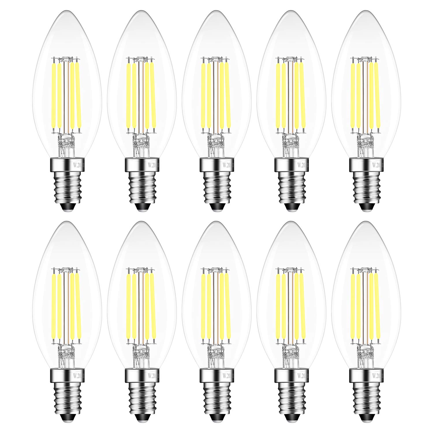 BINGSHION E14 Dimmable 4W LED Candle Bulbs, 40W Incandescent Bulb Equivalent, 6000K Cool White, 400lm, C35 Light Bulbs, Pack of 10