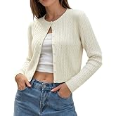 BOUGUER Cardigan Sweater for Women Lightweight Cable Knit Cropped | Crewneck ,Cotton, Button Down Top, Spring Fall Casual Outfits, Breathable