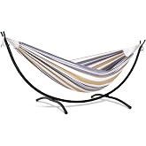 SUNCREAT 2 Person Hammock with Stand, Heavy Duty Free Standing Hammock with Stand Included, Coffee Stripes