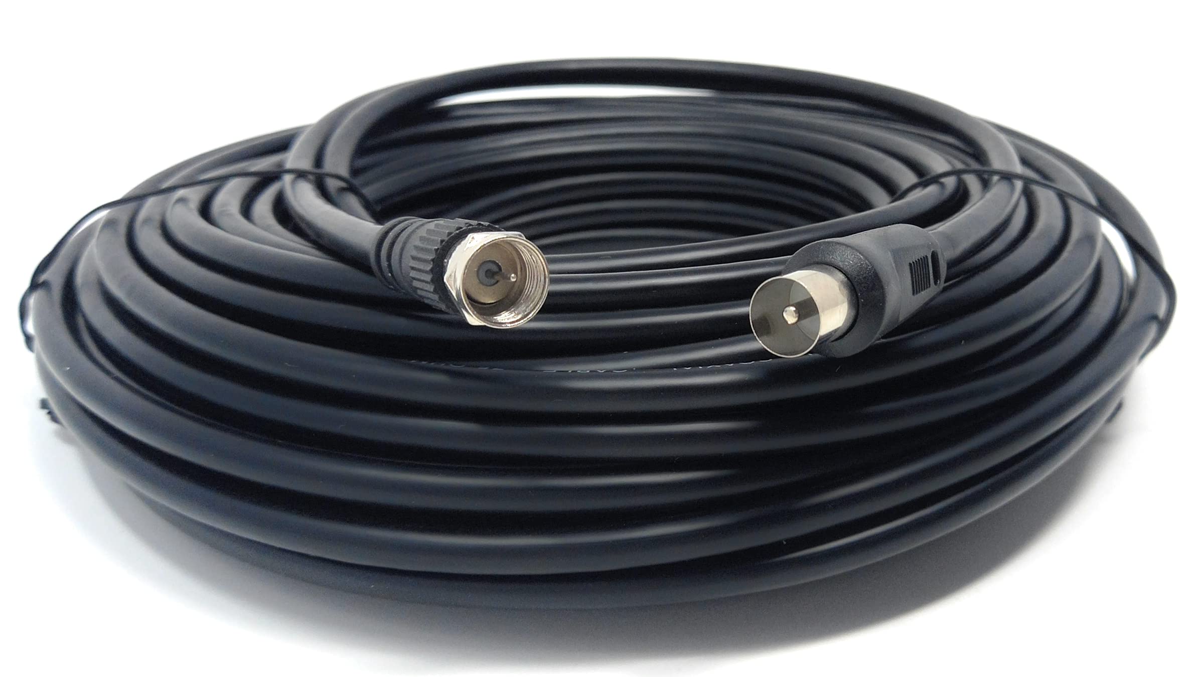 DRUT 20m RF TV Aerial Male to F Type Connector Male Plug Coaxial Coax Cable, Lead, 75 Ohm, 3C-2V 20m Black Nickel Conectors