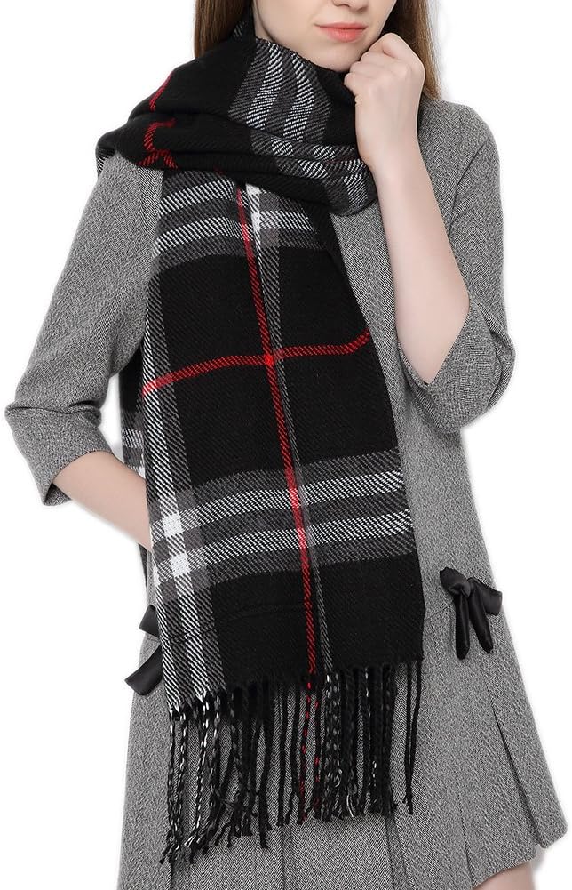 DIDIFU Tartan shawl scarf for women's cozy soft warm with pockets tassel double sided wearing scarf