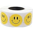 Happy Face Stickers - Yellow Semi-Gloss Happy Face Labels, 0.75 Inch Round Dots, 500 Total Adhesive Stickers for Rewards and Decorations - Made in The USA