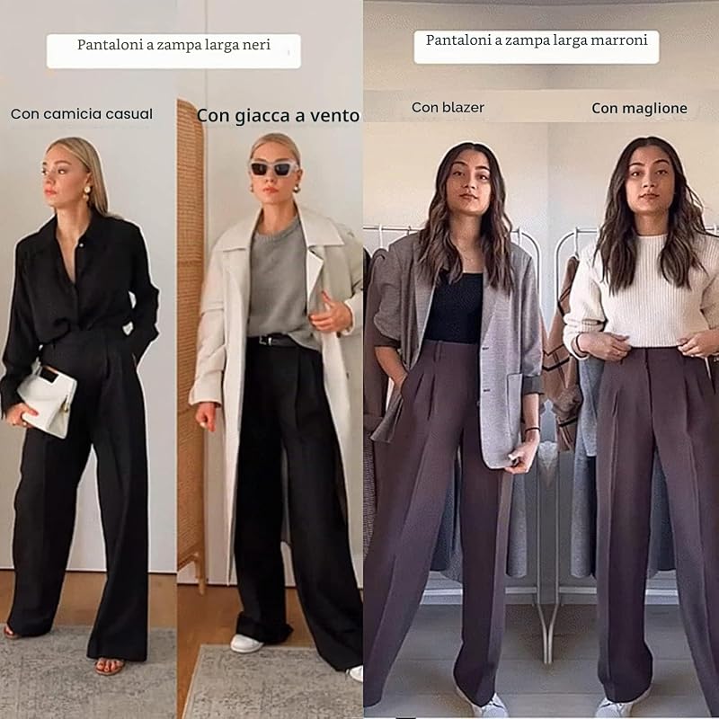 Pantaloni da Donna a Vita Alta Casual con Tasche Gamba Larga Lunghi Eleganti da Ufficio, Gamba Dritta Comodi Leggeri Business