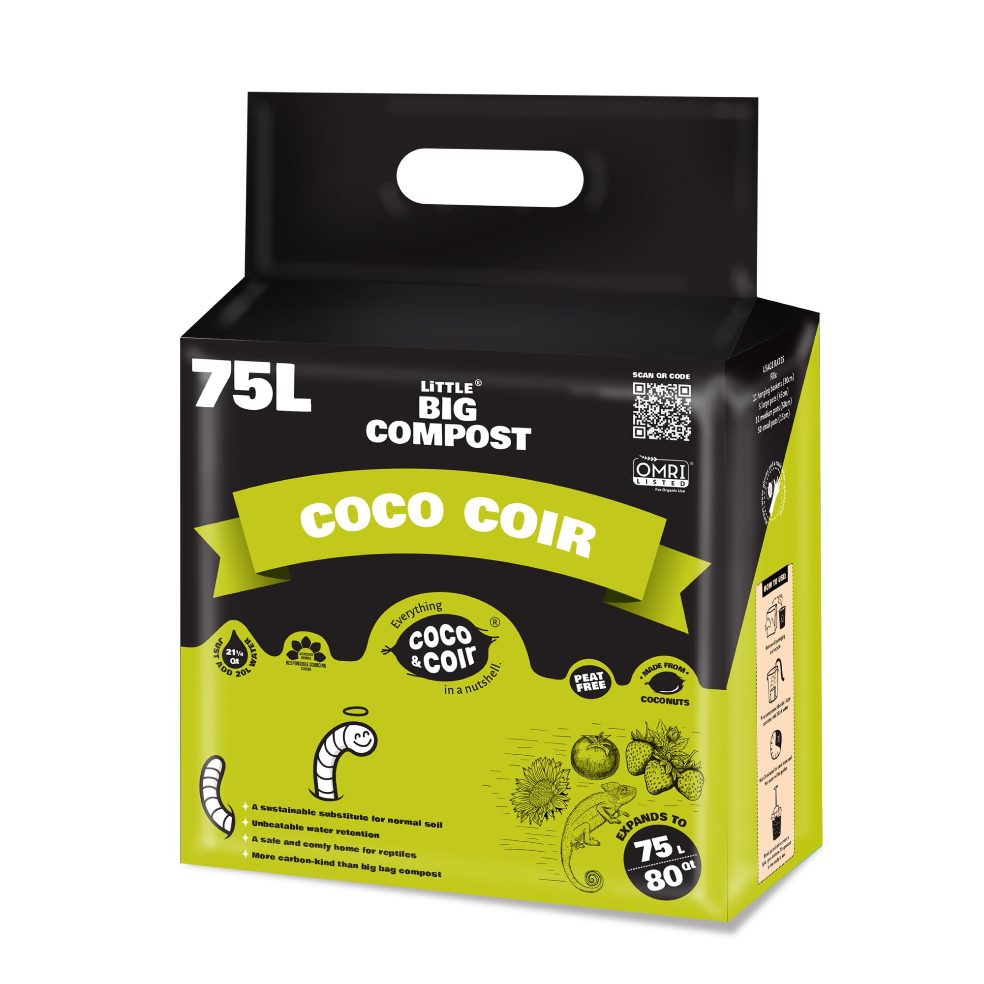Coco & Coir Organic Peat-free Coir Compost | Natural Coco Soil Potting Mix | Coconut Fibre Reptile Substrate Bedding - Coco Grow (75L)