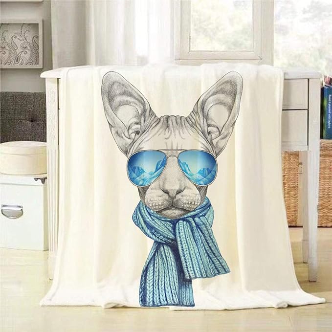 Mugod Sphynx Cat Throw Blanket Hand Drawn Portrait of