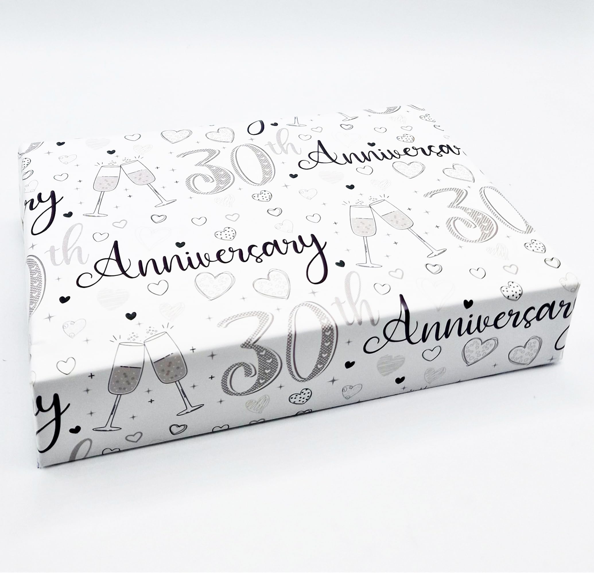 Party Angels 4 Sheets 4 Tags 30th Wedding Anniversary Wrapping Paper Champagne Glass Design Pearl Wedding Anniversary Giftwrap (PA)