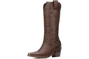 Platikly White Cowboy Boots for Women - Wide Calf Rhinestone Cowgirl Boots, Women Knee High Western Boots, Glitter Sparkly Ladies Tall Boots with Classic Embroidery and Side Zipper, Retro Classic Country Boots Pull On for Ladies