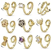 TiTiC 9 Pcs Fidget Rings for Women, Adjustable Spinner Anxiety Ring Set,Open CZ Cat Flower Star Moon Relief Spinning Rings for Adults