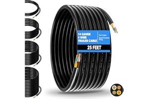 Gubrdfrsod Heavy Duty 25 FT 14 Gauge 4 Way Pure Copper Conductor Wire Insulated Stranded Waterproof RV Trailer Cable Cord 4 Conductor Color Coded Round Trailer Wiring 14 AWG 4 Wire Cable Roll 300"