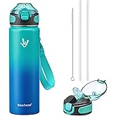 Enerbone 24 oz Insulated Water Bottle, Stainless Steel Bottle with Carrying Strap, Double-Wall Vacuum Insulation Design, Leakproof Sports Bottle with Straw, Keep Drinks Cold or Hot for Hours
