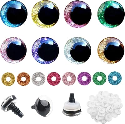 TOAOB 32 Sets 25mm Glitter Safety Eyes for Dolls & Puppets, 8 Colors