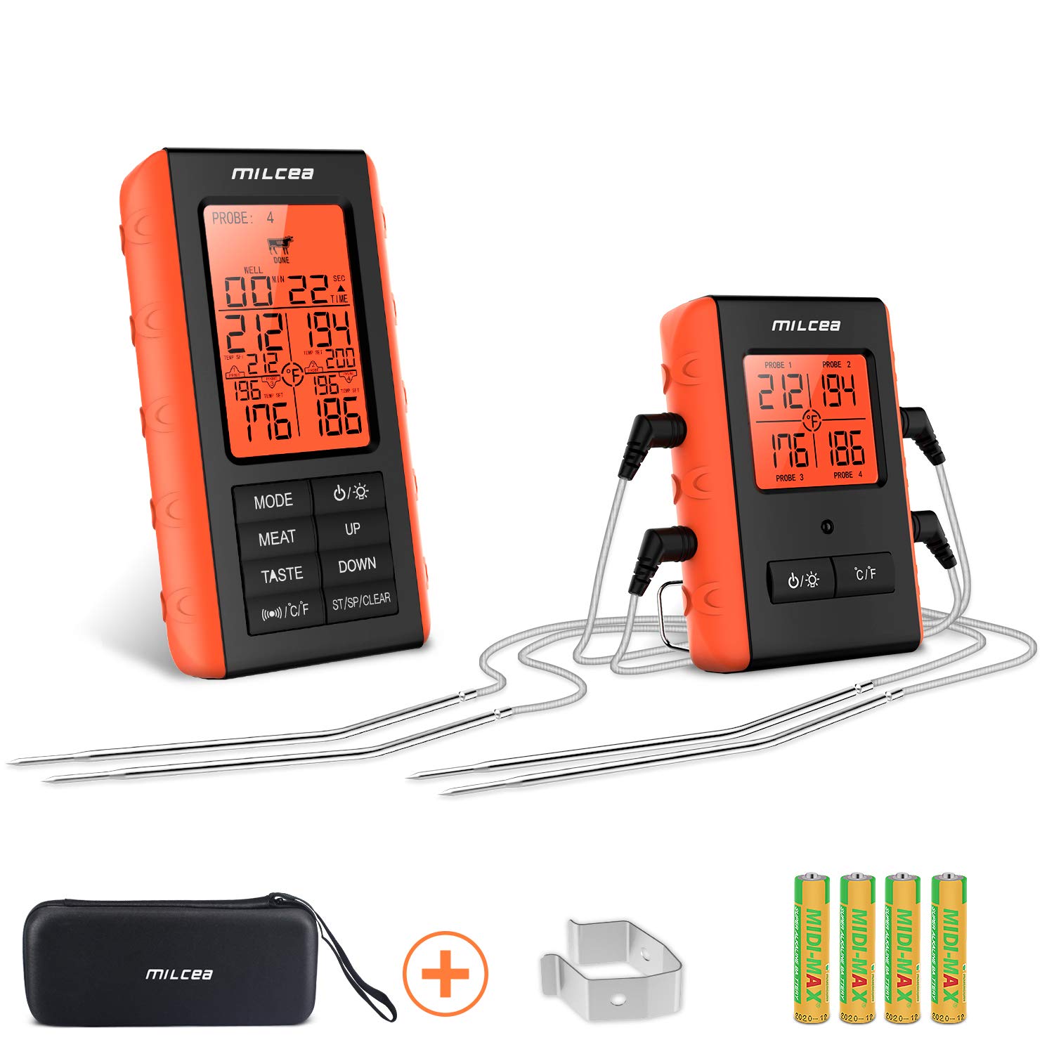 Meat Thermometer 300 Feet Milcea Wireless Remote Digital Bbq Cooking Food Barbecue Grill Thermometer With 4 Probes For Smoker Grilling Kitchen Oven
