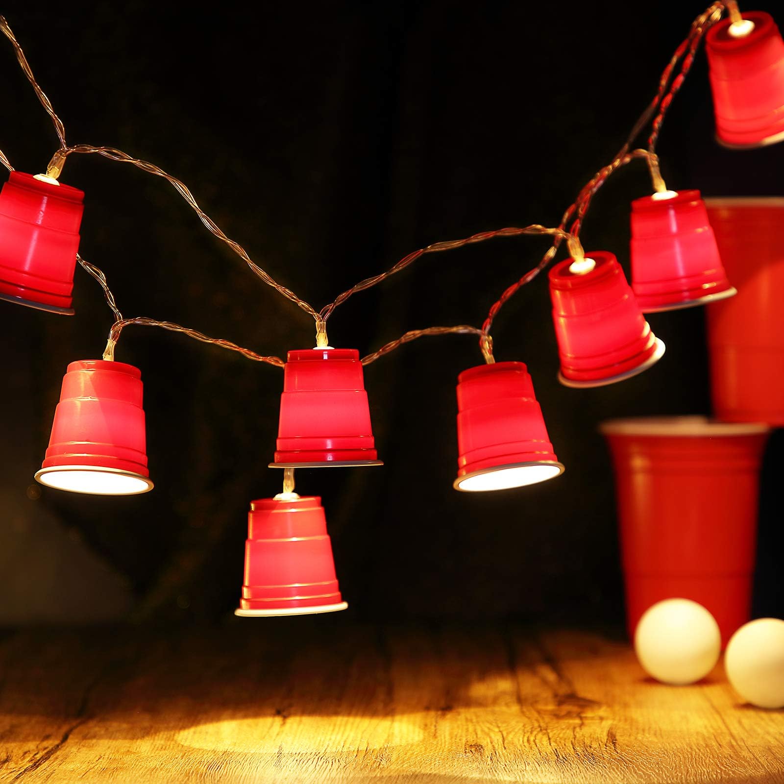 Photo 1 of Hiboom 6.56 Feet Cups String Lights, Mini Flip Cups Light Party Decoration, Battery Operated LED for Party Supplies Graduation Season(Red,1 Pack)