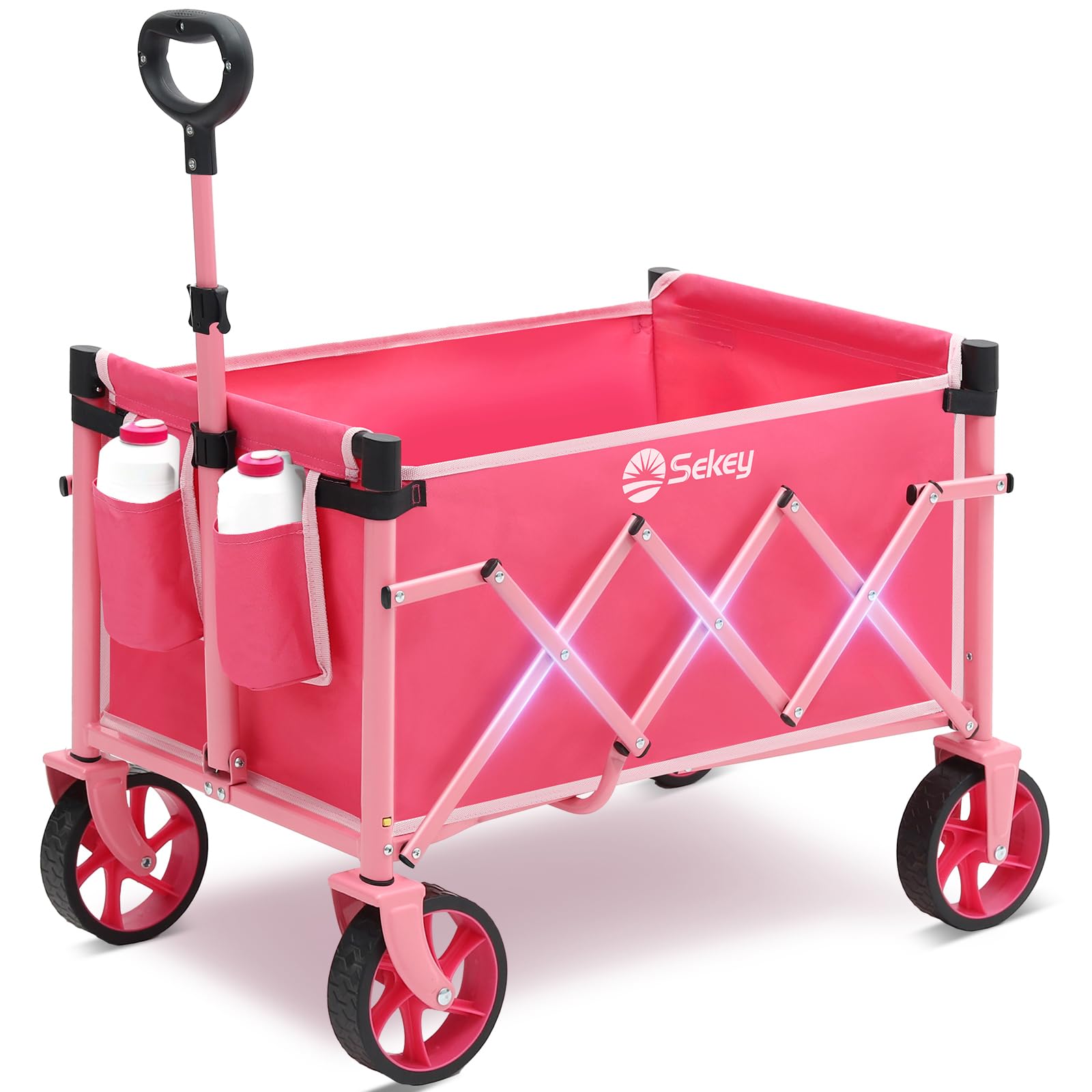 Photo 1 of Heavy Duty Wagon with Big Wheels, Foldable Cart with 220LBS Capacity, Utility Lightweight Wagon, Collapsible Grocery Shopping Cart for Camping Sports & Holiday. Pink