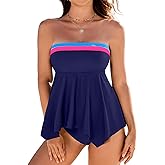 Jolefille Strapless Tankini Swimsuits for Women 2 Piece Tummy Control High Waisted Bathing Suits Flowy Modest Swim Suit 2026