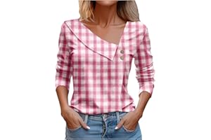 Attine Spring Going Out Tops for Women 2024 Cute Print T Shirts Long Sleeve V Neck Blouse Asymmetric Lapel Button Tees Shirts