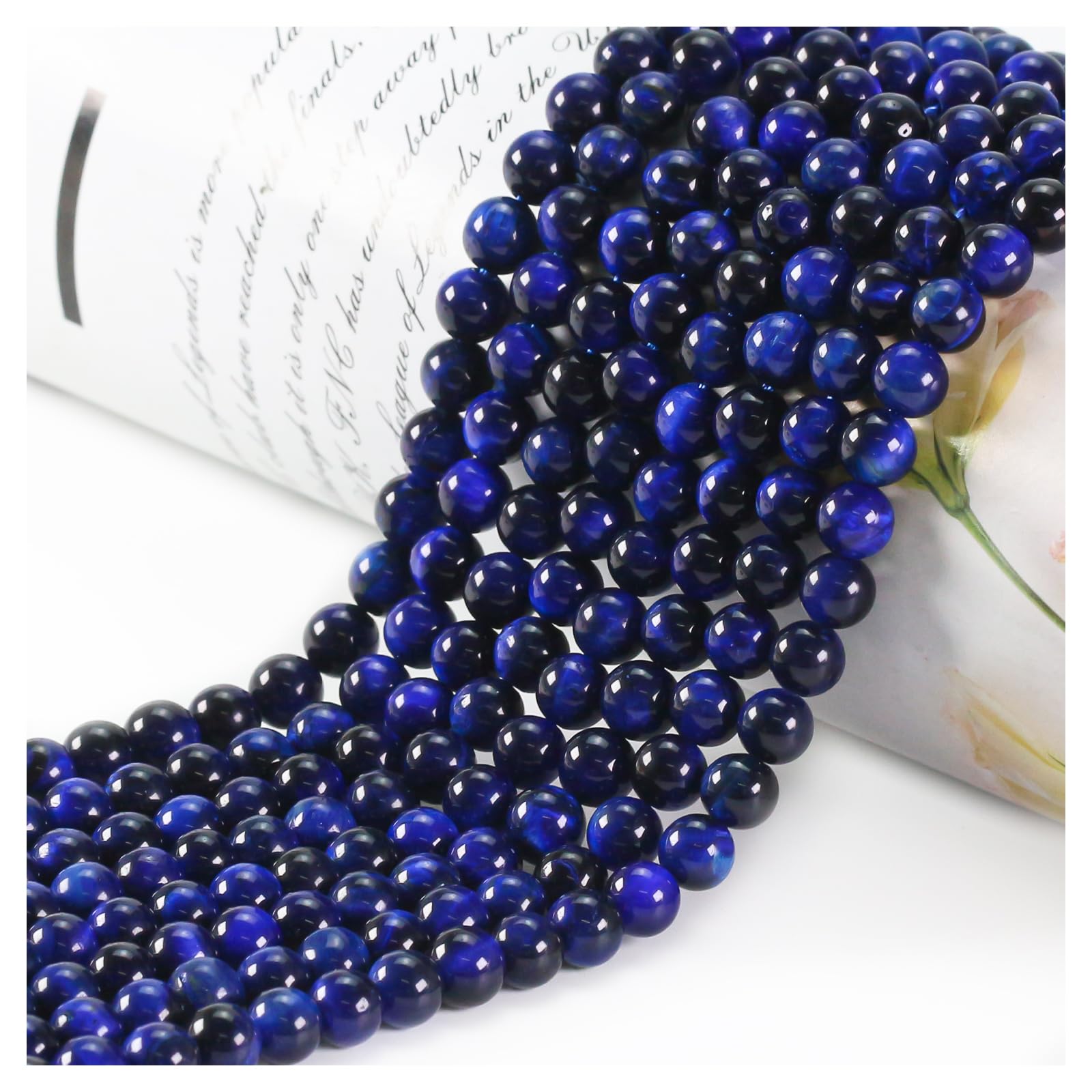 Ouubuuy 45pcs Blue Tiger Eye 8mm Round Crystal Beads for Jewelry Making — image 1