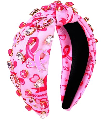 Pink Ribbon Headband for Women Breast Cancer Awareness Wide Top Knot Crystal Amazon.com : Pink Ribbon Headband for Women Breast Cancer  main image 4