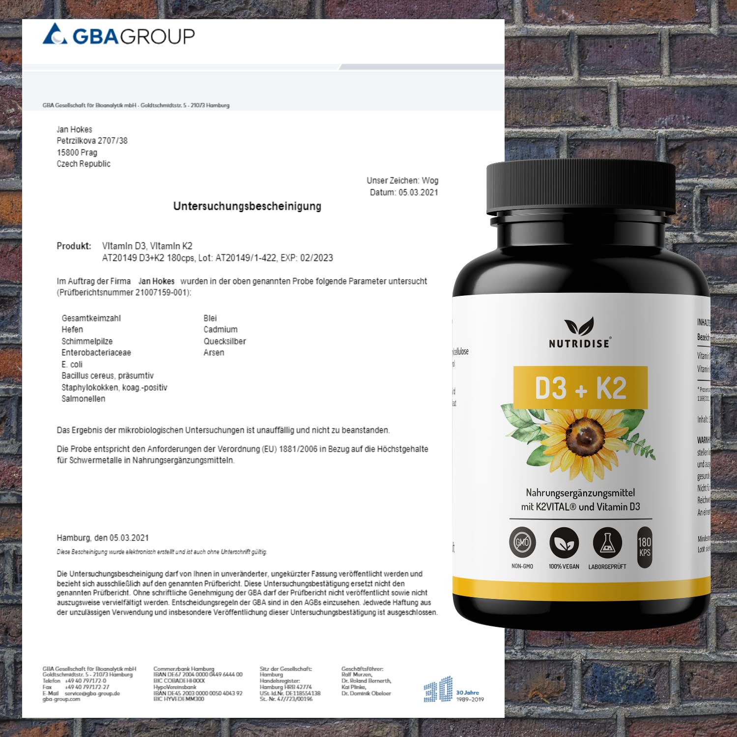 Nutridise Vitamin D3 + K2 Kapseln – 1000 IE D3 + 100 µg K2VITAL MK7 99,99% Trans-Form – optimales D3 / K2 Verhältnis - hochdosiert, laborgeprüft - 180 Kapseln 6