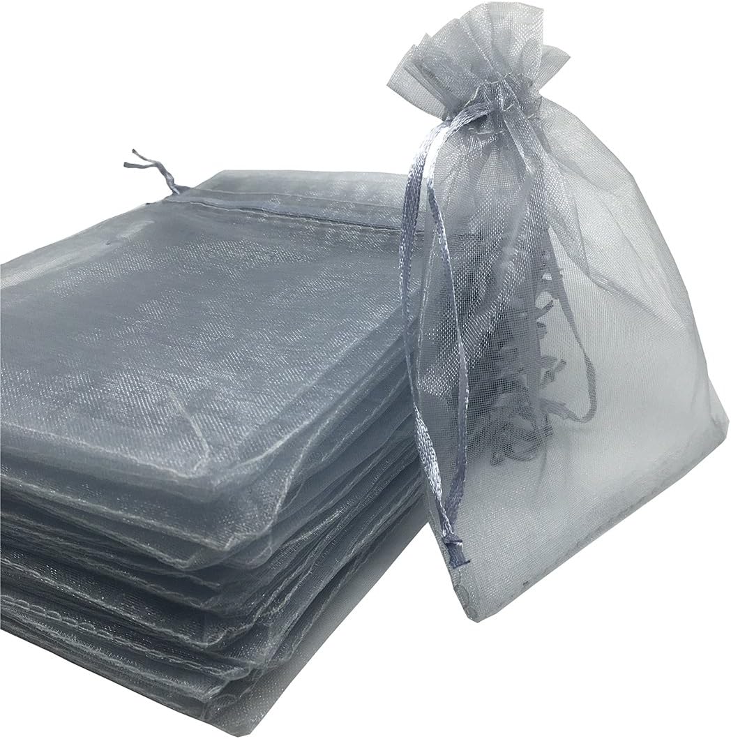100pcs 4x5 Inches Drawstrings Organza Gift Candy Bags Wedding Favors Bags (Silver)