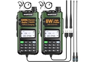 BAOFENG GMRS Radio Handheld Long Range GM-15 Pro 8W Walkie Talkie with Earpiece NOAA Weather Receiver Rechargeable GMRS Repeater Two Way Radio with USB-C Charger for Hunting Survival Gear,2Pack