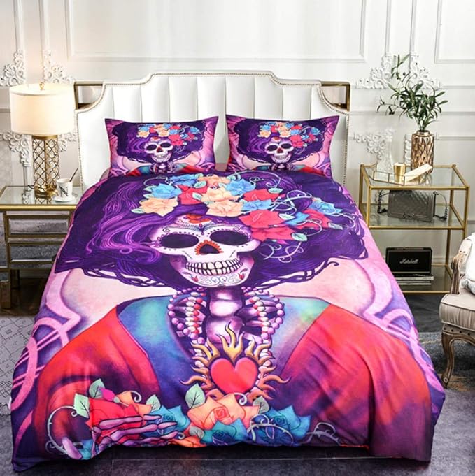 Impressive Juego de Cama Funda de edredón de Flores de Calavera 3D