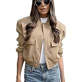 imbpceu Women Bomber Jacket Casual Long Sleeve Button Down Varsity Jackets with Pockets