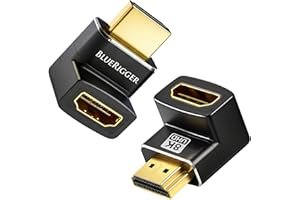 BlueRigger HDMI 90 and 270 Degree Adapter (2-Pack, 8K 60Hz Right Angle HDMI 90 Degree Adapter, Male to Female, L-Shaped Up & 
