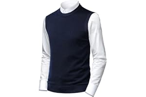 Herothorn Mens Soft V Neck Crew Neck Knitted Sweater Vest Solid Sleeveless Pullover Slim Fit Plain Color for Dad Husband