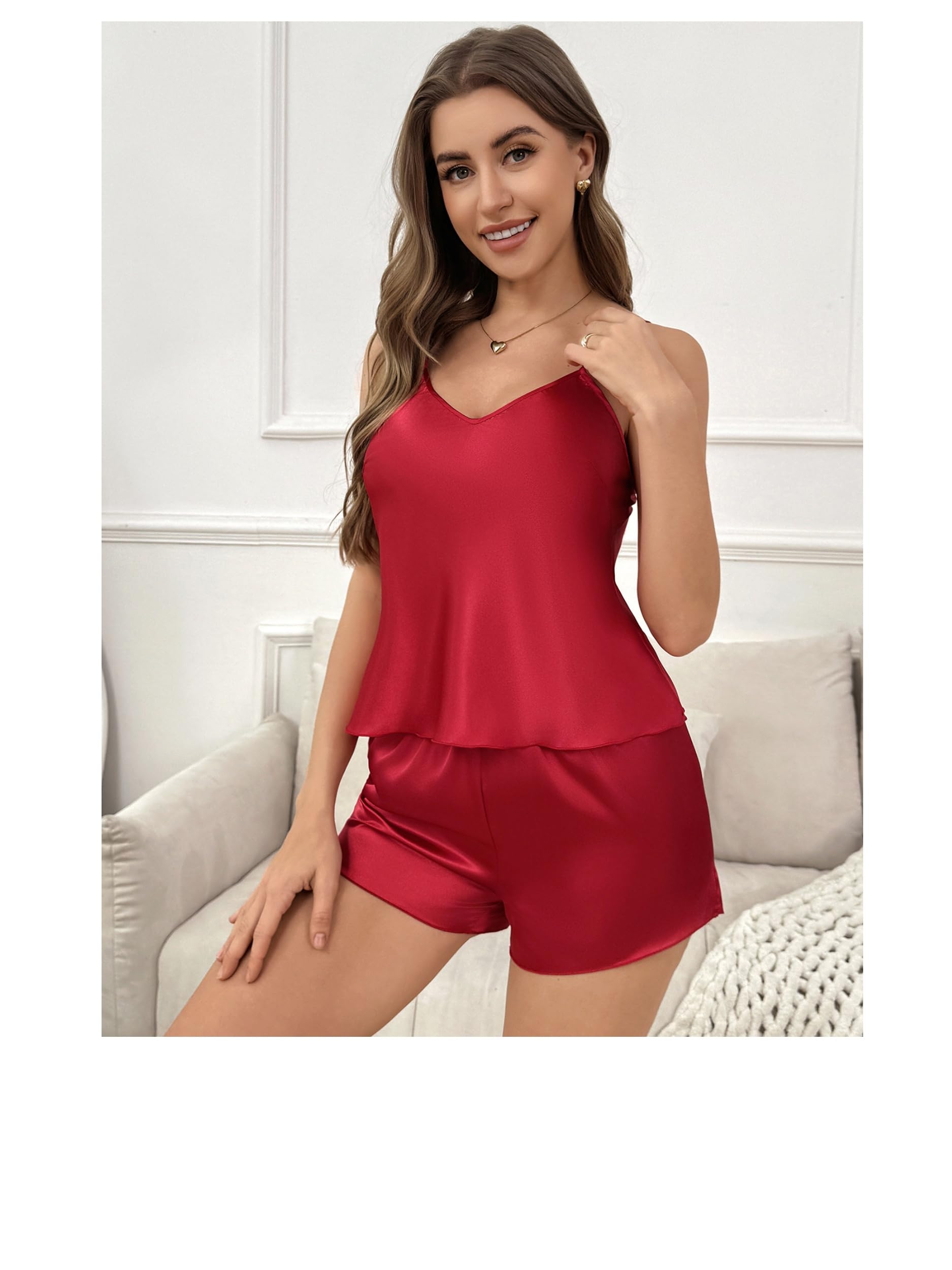 Photo 1 of Women's Sleepwear Set Short Sleeve Pajama and Shorts Lounge Wear Red 2XL