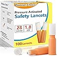 Pharmacy Choice Safety Lancets, Sterile, Top Push Button Activated, Single-Use,1.8 mm, 100 Count, 1 Pack (28G x 1.8 mm)