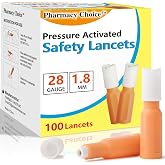 Pharmacy Choice Safety Lancets, Sterile, Top Push Button Activated, Single-Use,1.8 mm, 100 Count, 1 Pack (28G x 1.8 mm)