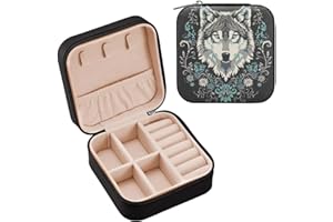 Kigai Wolf Jewelry Box for Women Girl PU Leather Travel Jewelry Case Organizer Portable Display Storage Case for Necklaces Ea
