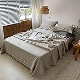 Simple&Opulence Washed Linen Bed Sheet Set Basic Style 4 Pieces (1 Flat Sheet & 1 Fitted Sheet & 2 Pillowcases) 100% Natural French Flax Soft Breathable Farmhouse Bedding (King, Linen)